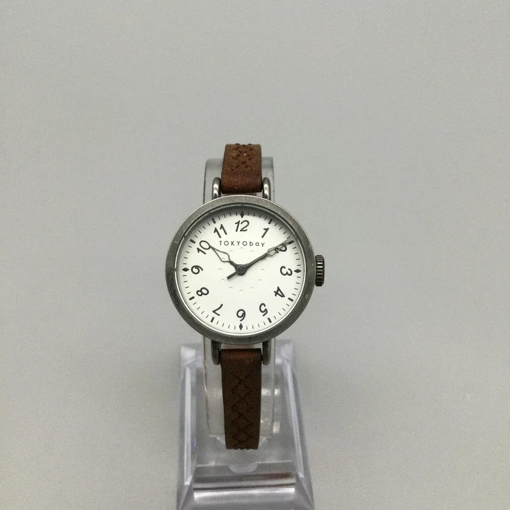 TOKYObay Womens Watch 28mm White Dial Brown Leather Arabic New Battery